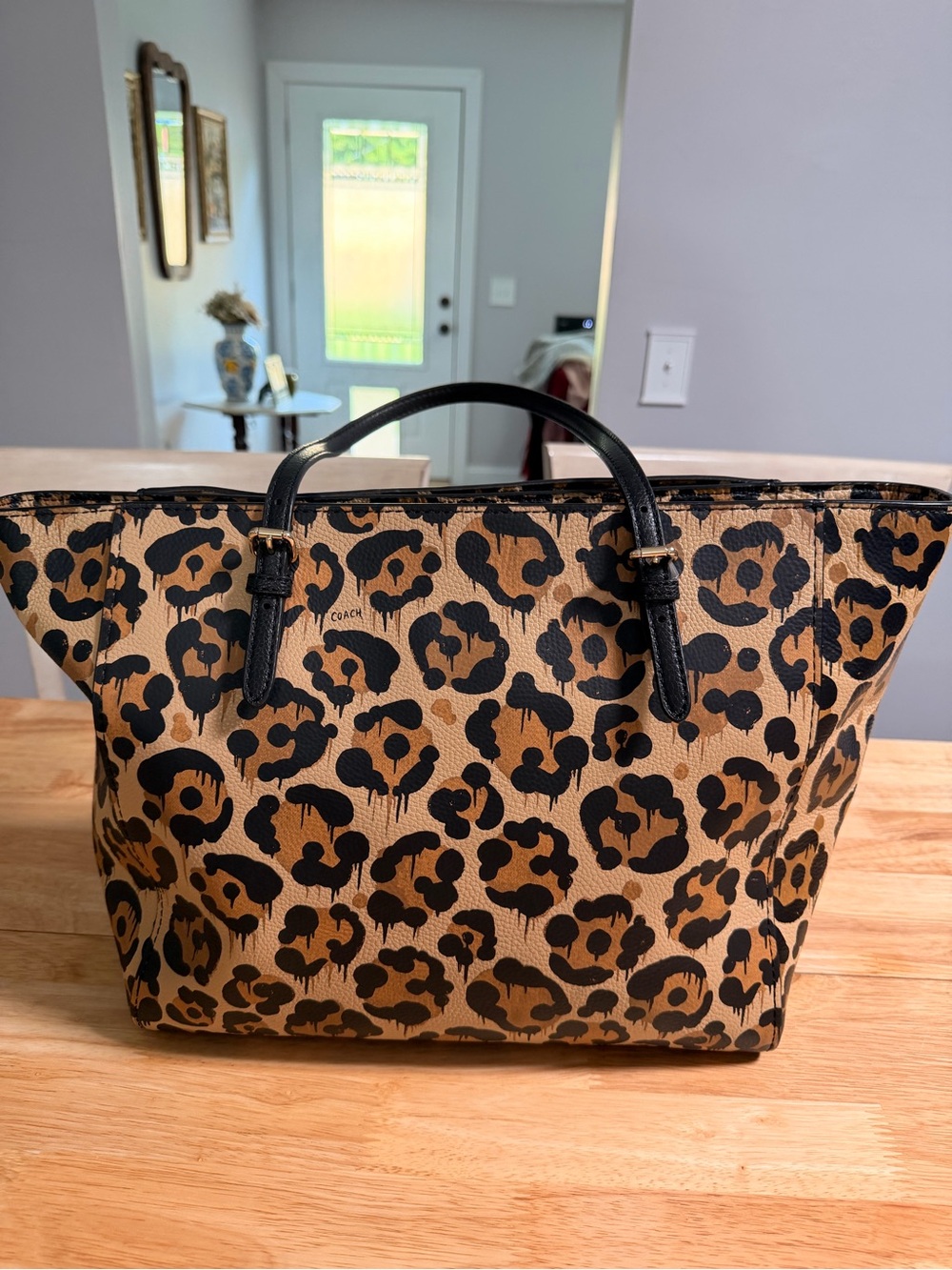 Coach Leopard-Print Tote in Tan and Black - Picture 3 of 4